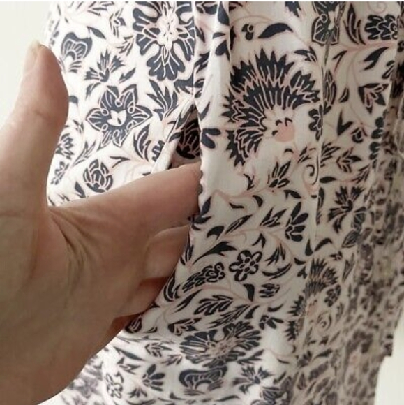 LOFT | Floral Shirtdress, Button Down Tie Waist Cap Sleeve, Pink & Blue - Picture 11 of 14